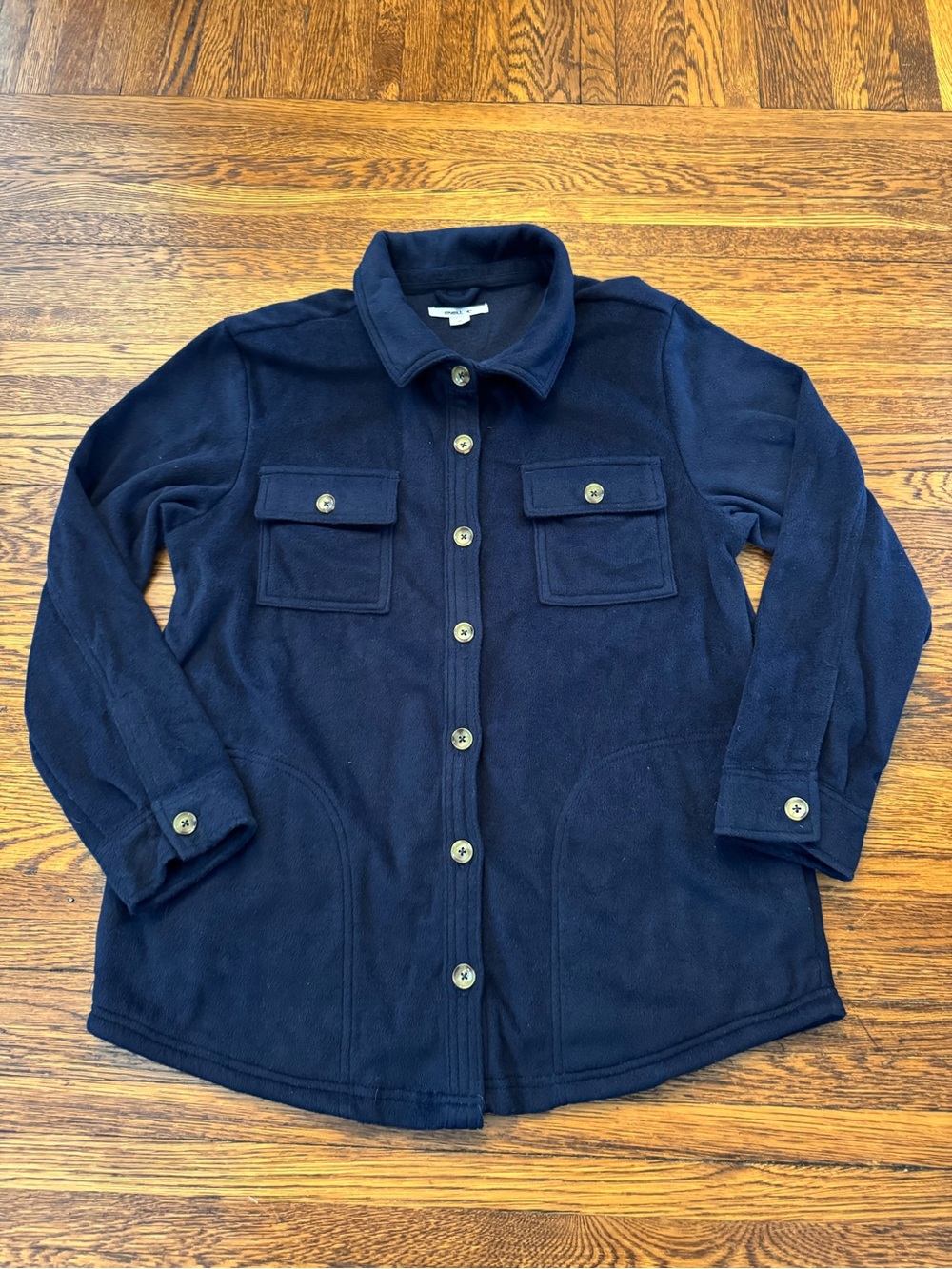 Navy Button-Front Fleece Shacket